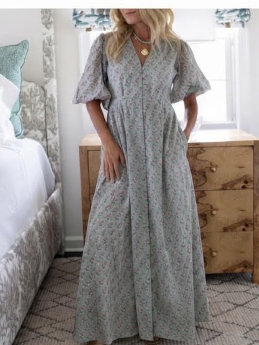 Marea Collette Dress in Sage Green Pink Floral Multi Size Small